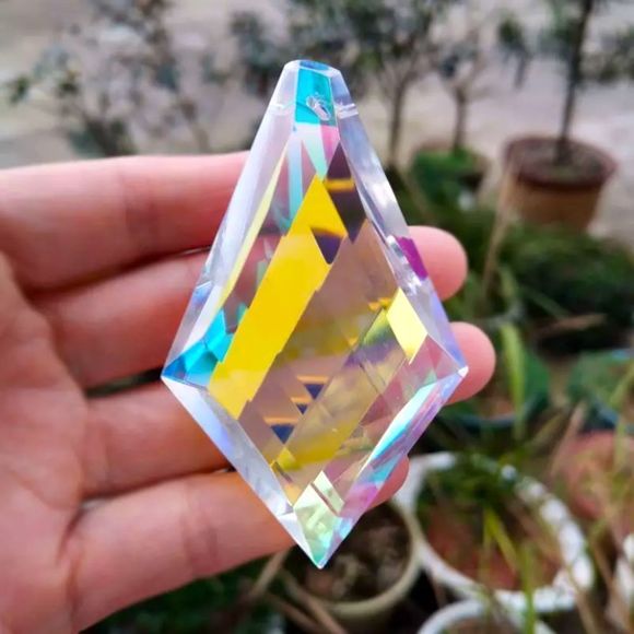 Amazing 76mm K9 Faceted Crystal Sun Catcher Aurora Borealis Prisms w/ Hole - Picture 2 of 3